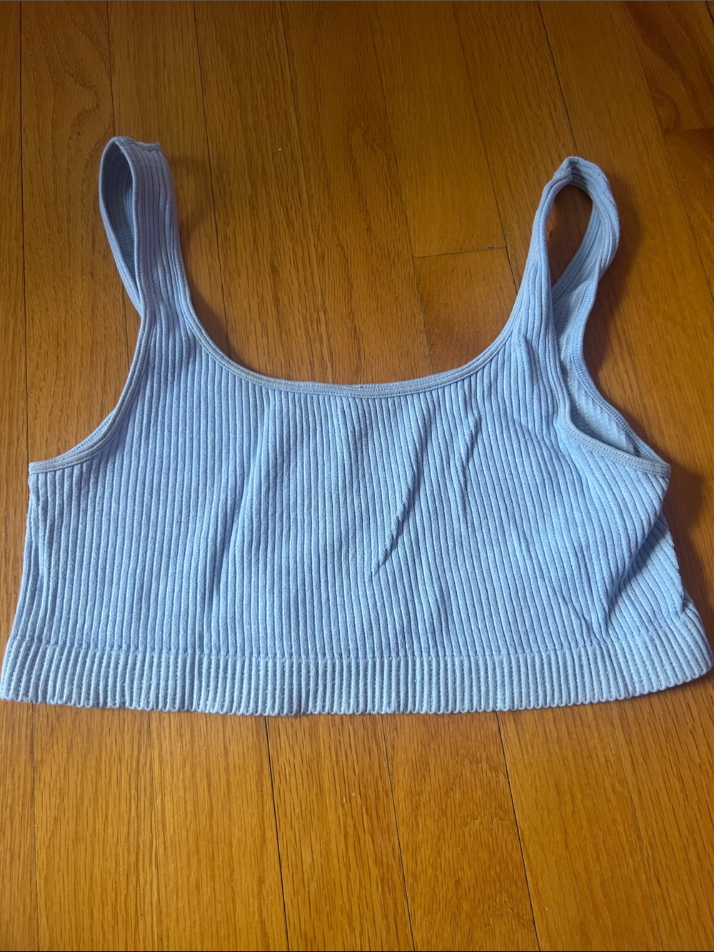 Light Blue Ribbed Tank Crop Top - Women